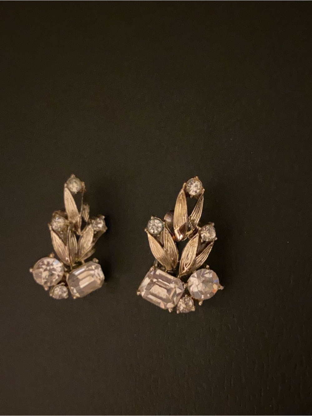 Coro Vintage Floral Clip-On Earrings - Gold Tone with Clear Stones